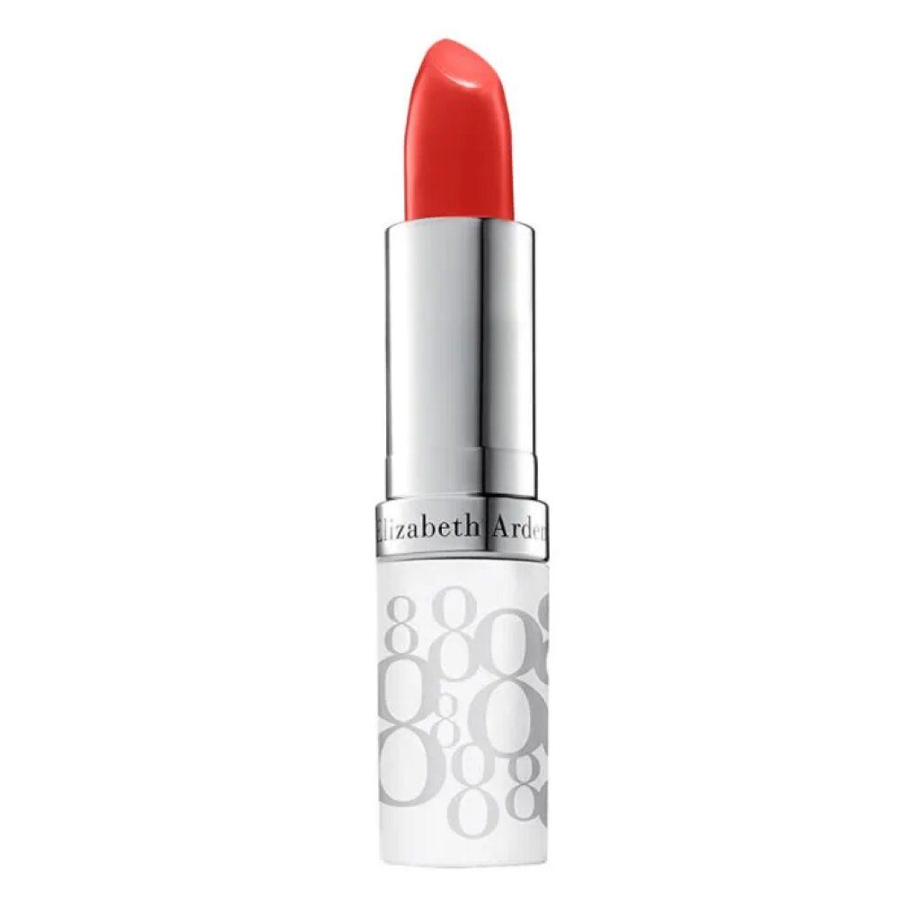 Lippenstift, rot, in silberner Hülse mit weißem, gemustertem Deckel. Elizabeth Arden.