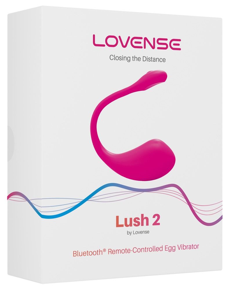 Verpackung von "Lush 2" mit rosa Ei-Vibrator-Illustration. Text: Bluetooth-Fernbedienung.