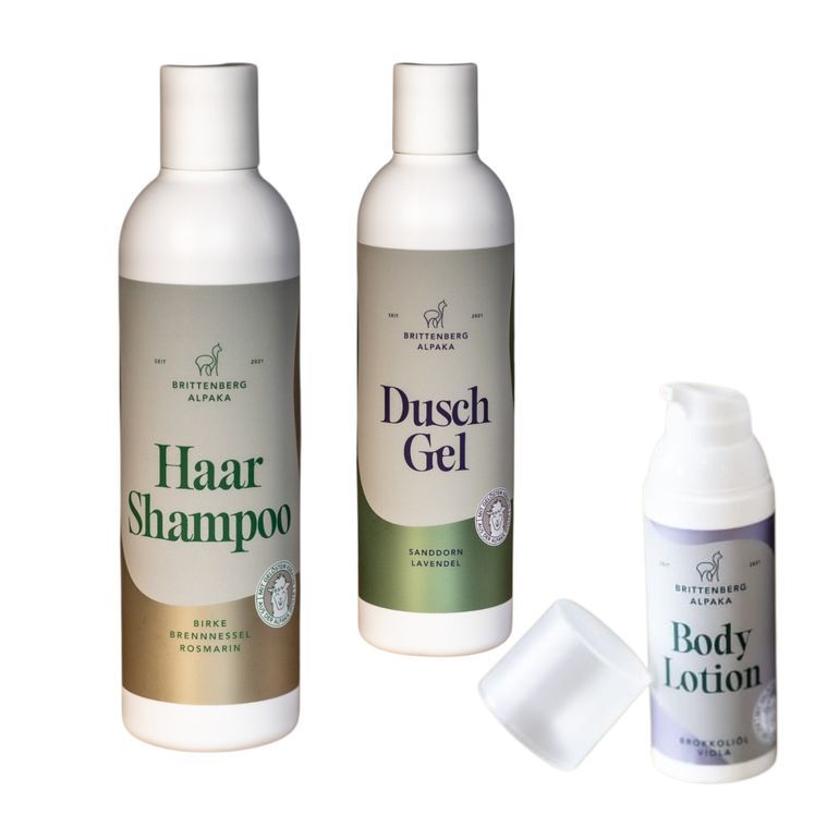 Brittenberg Alpaka Körper Pflegeset mit Shampoo Duschgel und Bodylotion 550 ml Körperpflege