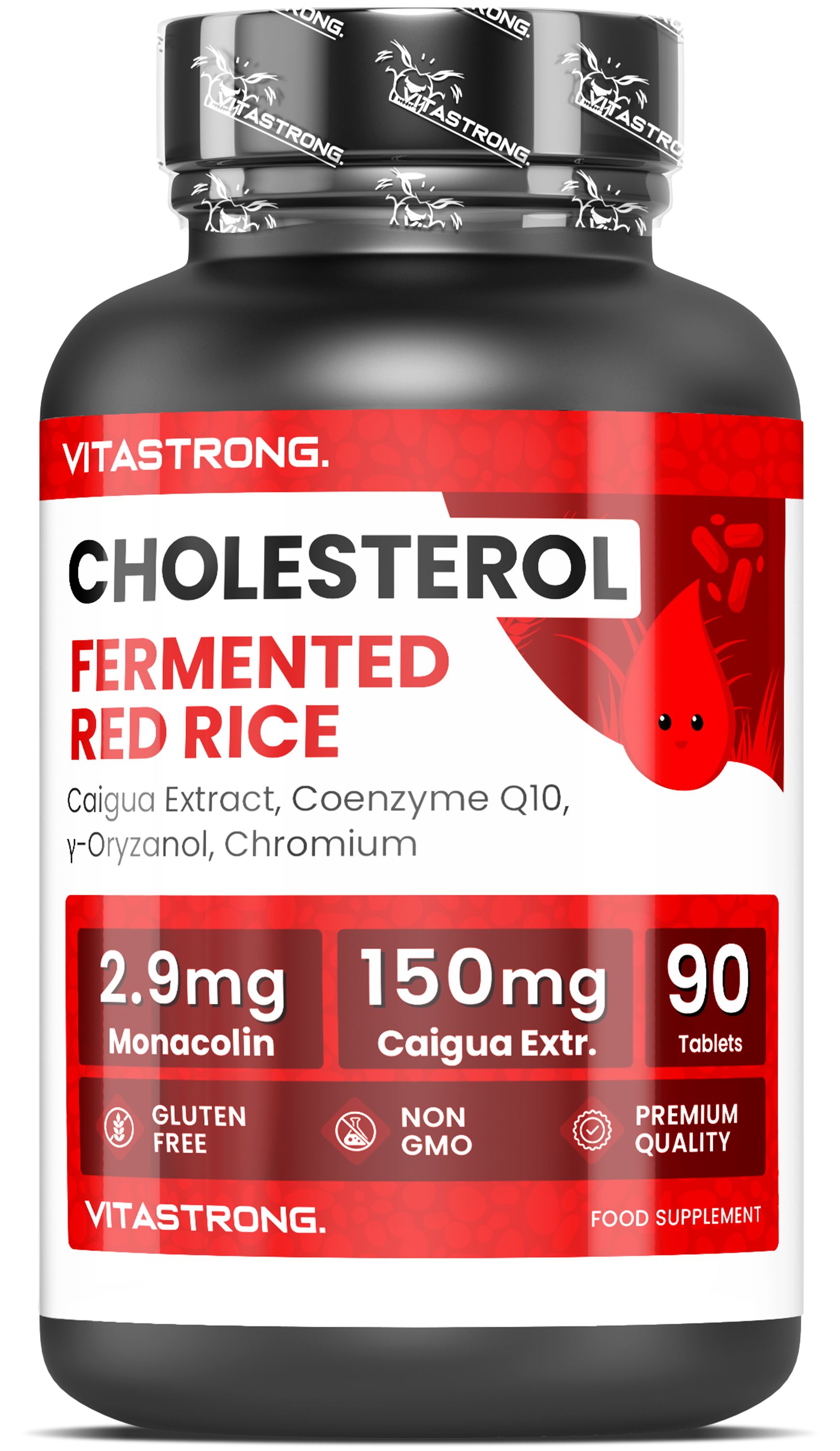 Vitastrong Cholesterol Complex: Flasche mit 90 Tabletten, roter Reis Extrakt, Coenzym Q10.