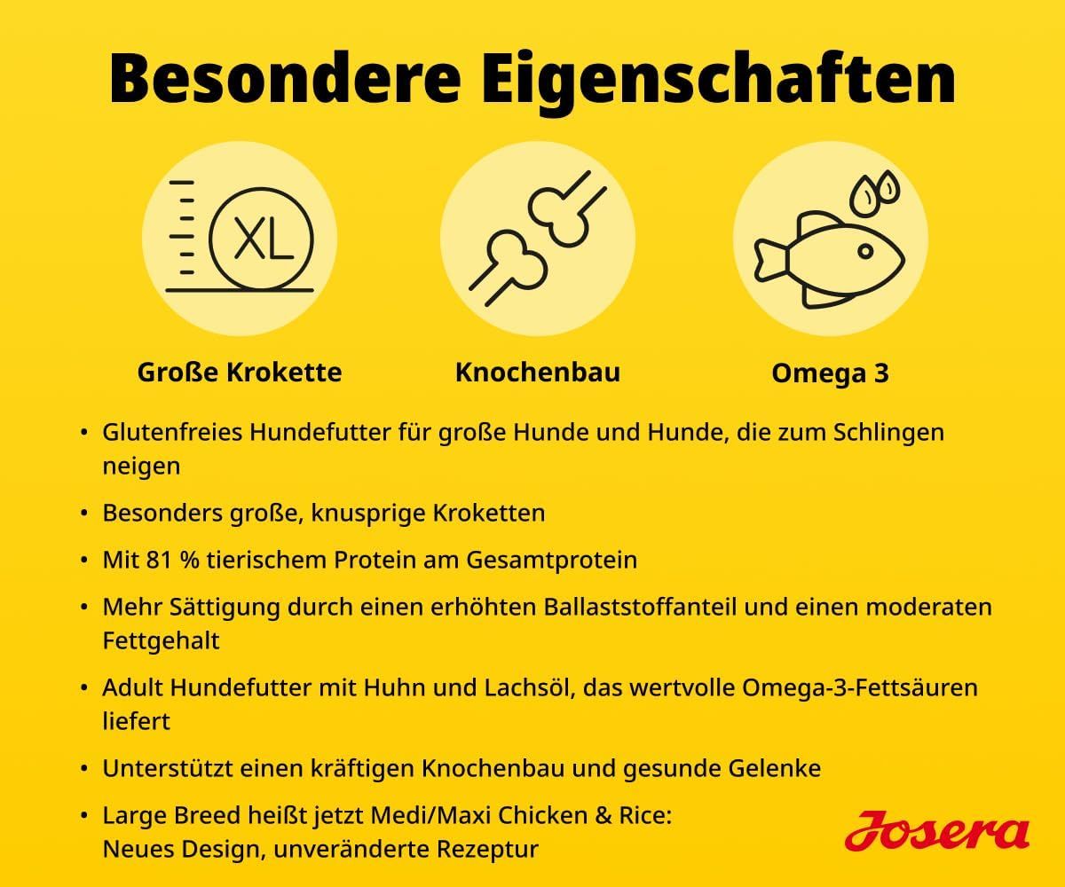 Josera Hundefutter: Große Kroketten, Knochenbau, Omega 3. Glutenfrei für große Hunde.