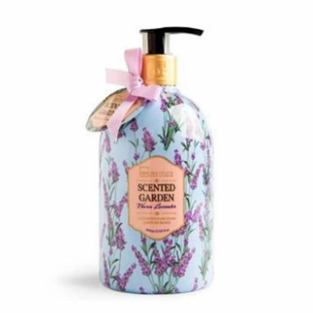 Flasche mit Lavendel-Design. Aufschrift: Scented Garden, Flieder Lavendel. Mit Spender und Schleife.
