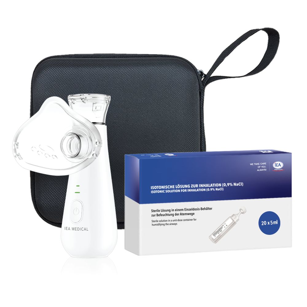 IEA Medical Inhalationsgerät Set mit isotonischer Kochsalzlösung und Etui, Mesh-Vernebler 1 St
