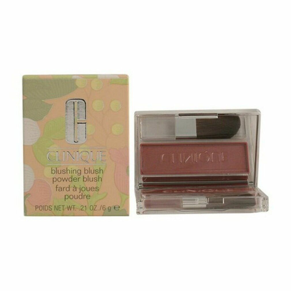 Clinique Blush-Puder. Kompakte Verpackung mit Rouge und Pinsel. Grün-beige Verpackung.