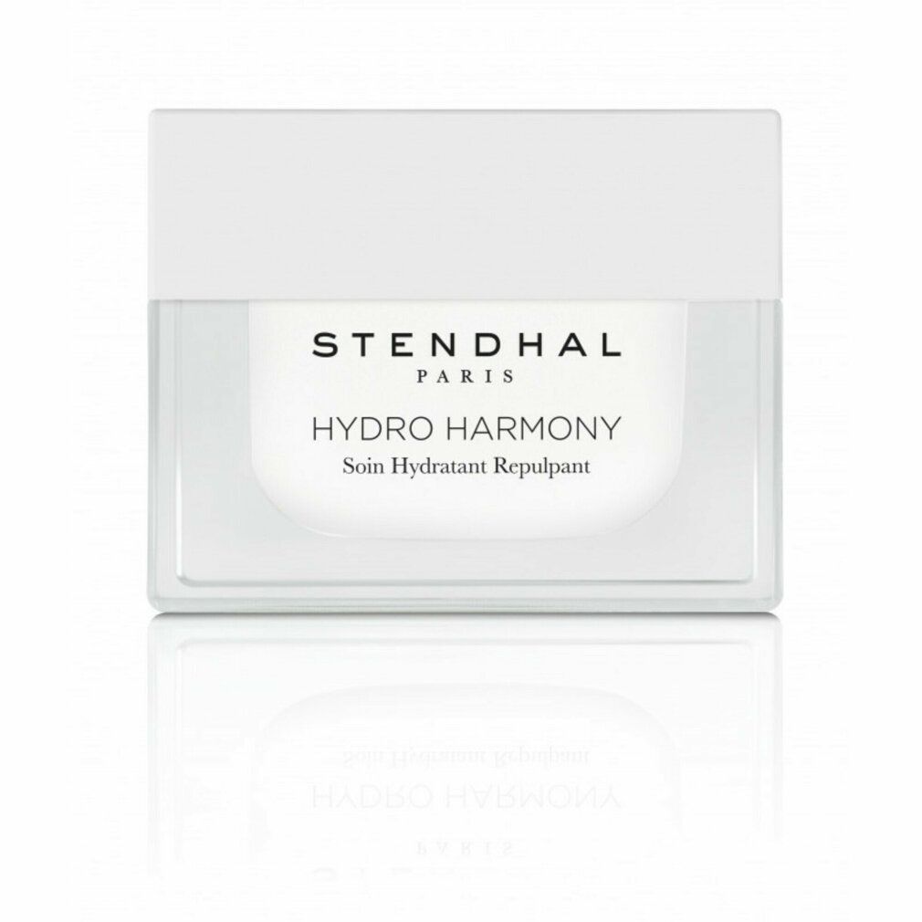 Weißer Tiegel mit Deckel. Aufschrift: STENDHAL PARIS, HYDRO HARMONY, Soin Hydratant Repulpant.