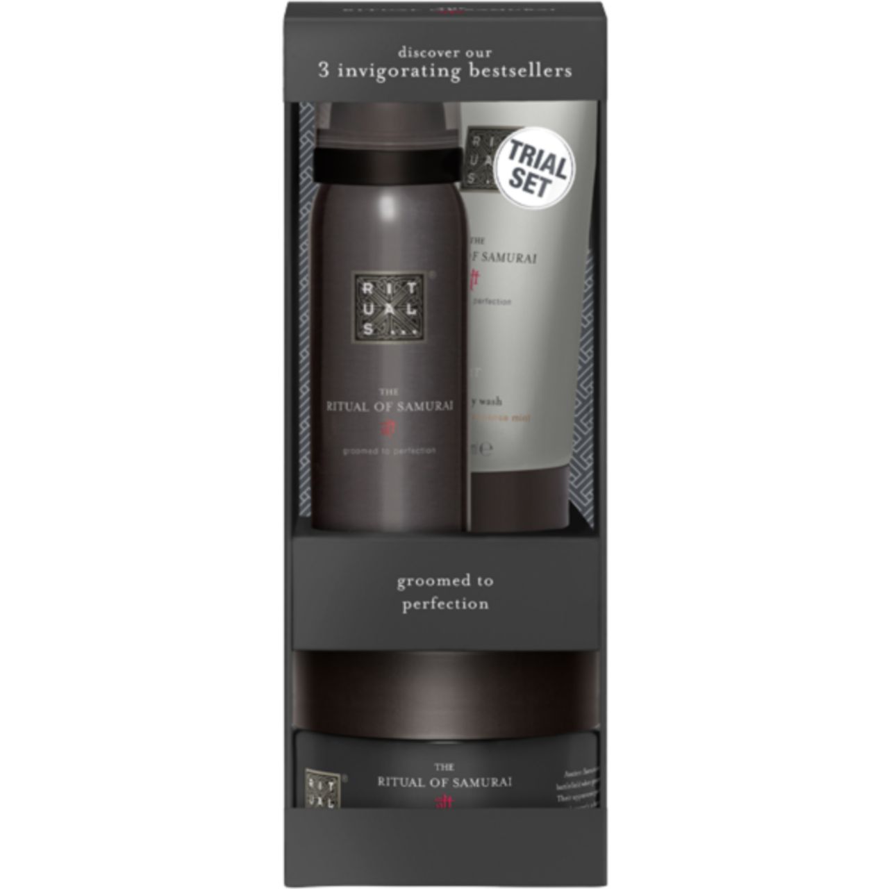 The Ritual of Samurai Try Me Set = Shower Sport 50 ml + Hair & Body Wash 70 ml + Shave 70 ml