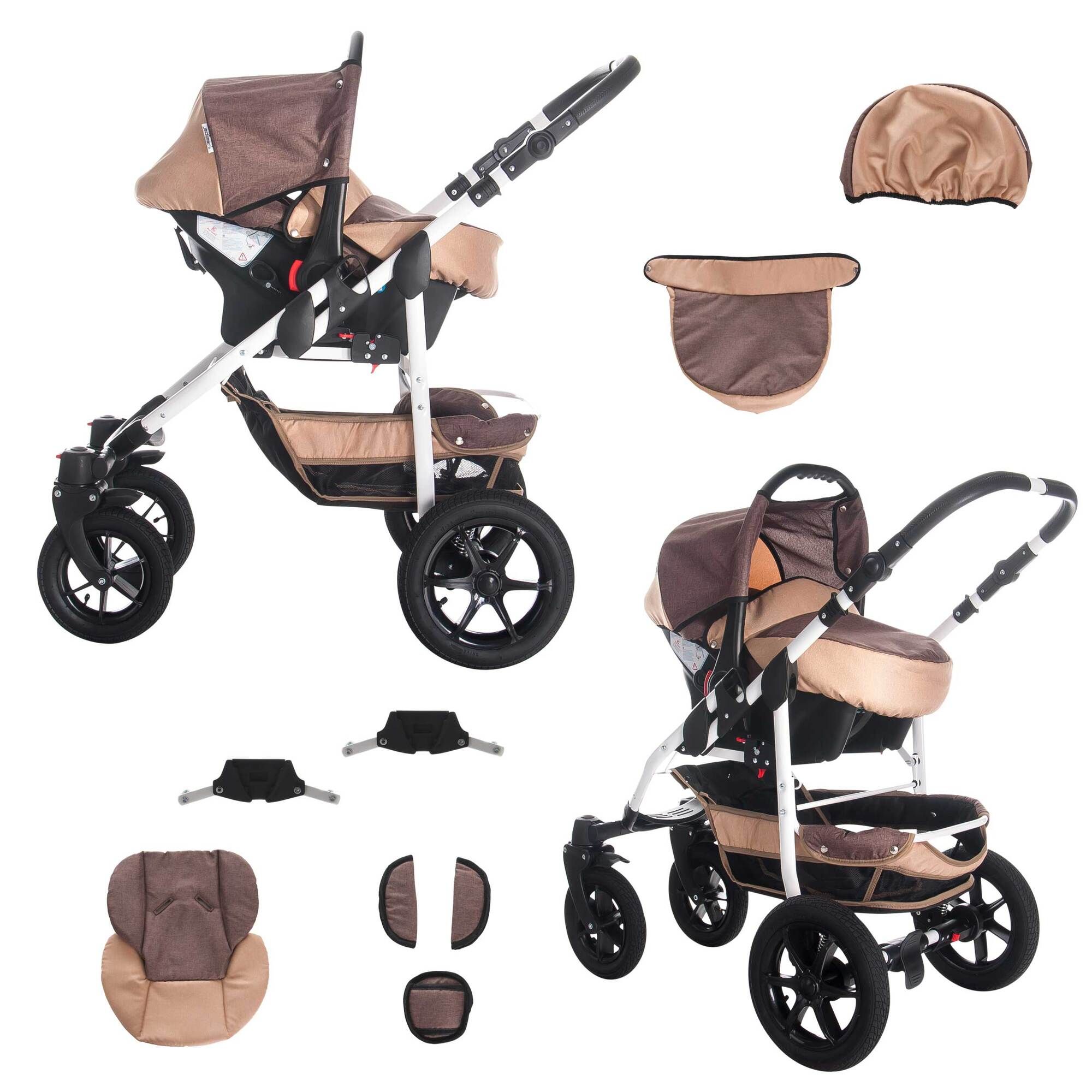 Bebebi Sidney ISOFIX Basis & Autositz 4 in 1 Kinderwagen Luftreifen, Ayers Rock (Leinen)