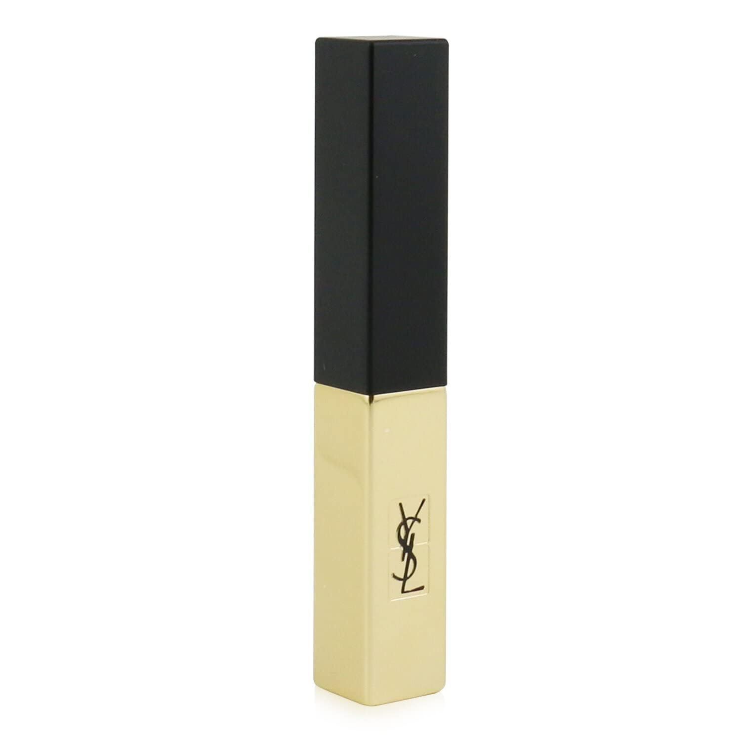 Geschlossener Lippenstift. Schwarzer Deckel, goldfarbener Korpus. Yves Saint Laurent Logo.