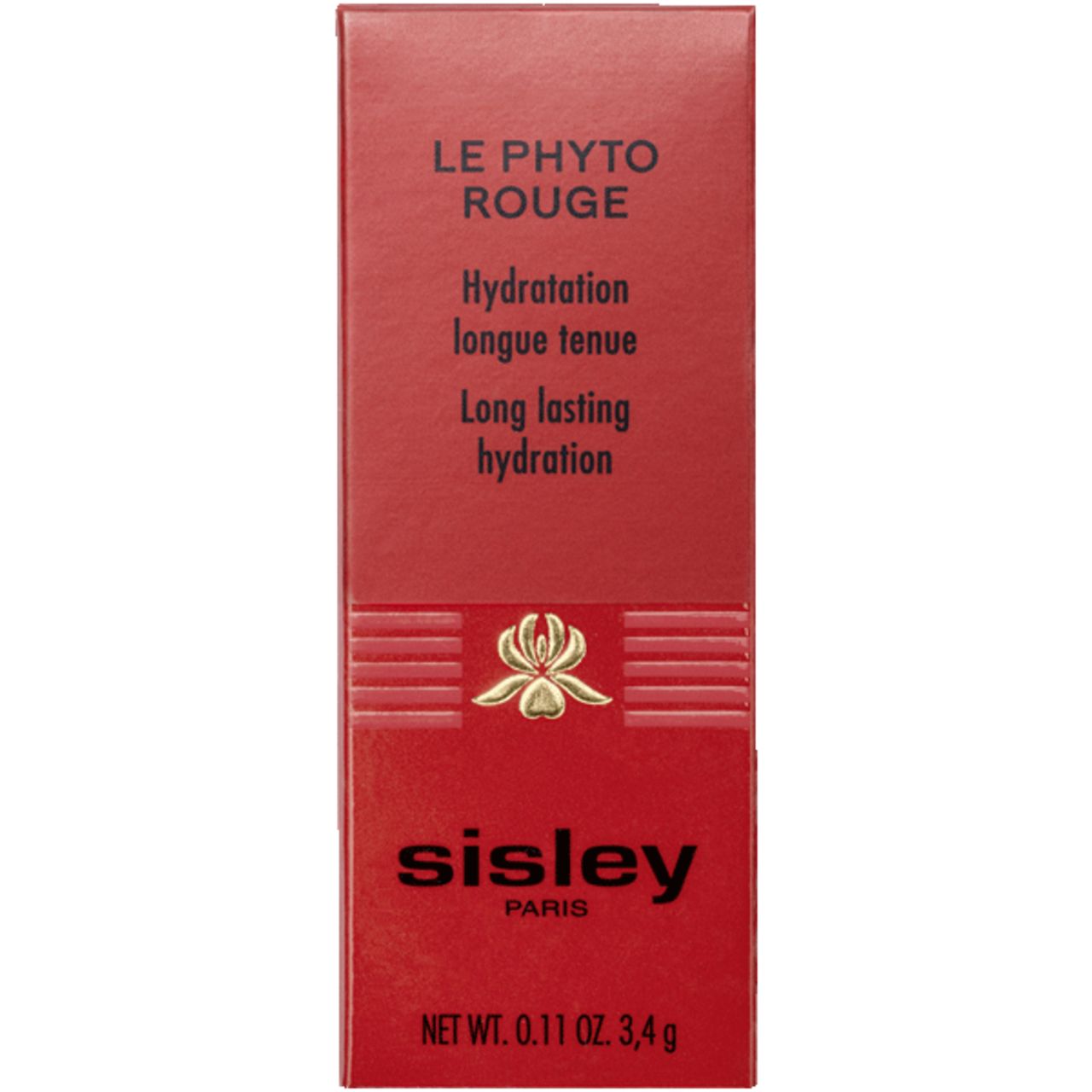Rote Schachtel mit Sisley Le Phyto Rouge. Text: Hydratation longue tenue, Long lasting hydration. Logo und Nettogewicht.