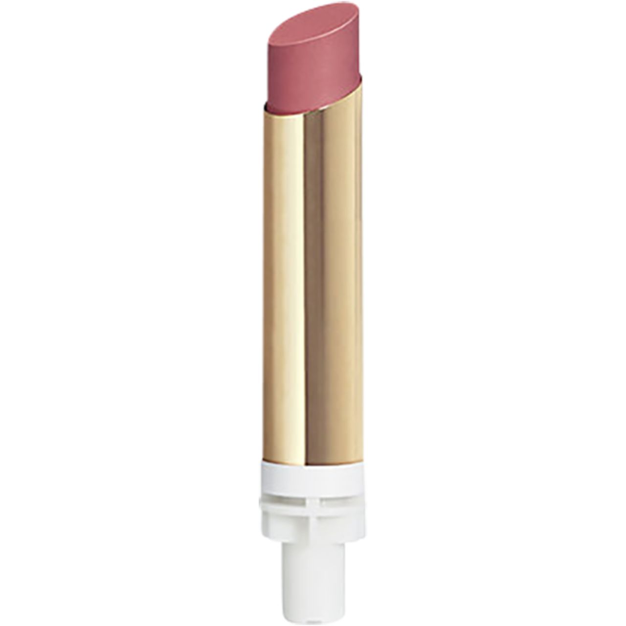 Sisley Phyto Rouge Shine Refill. Rosafarbener Lippenstift in goldener Hülse. Weißer Mechanismus. Schräge Spitze.
