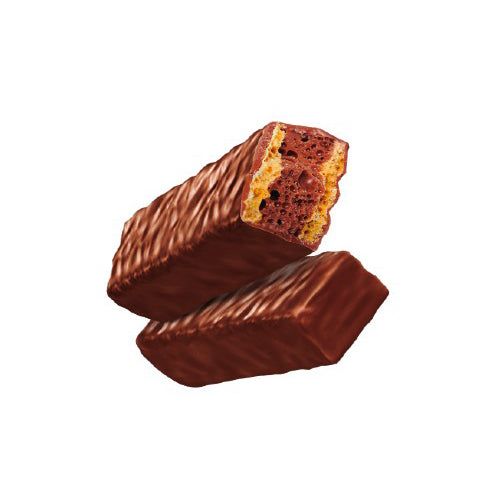 Zwei Proceli Air Wafers glutenfrei, angeschnitten. Schokoladenüberzug, innen Wabenstruktur.