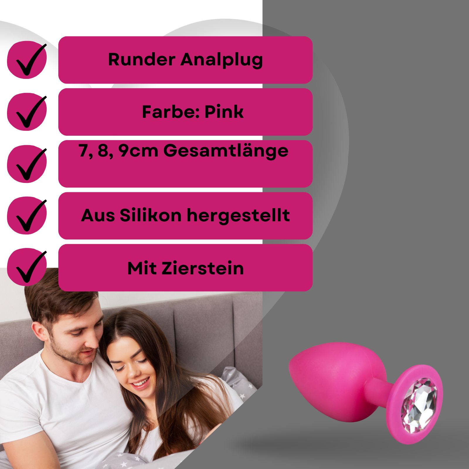 Analplug aus Silikon in Pink mit Zierstein - SET - Easytoys