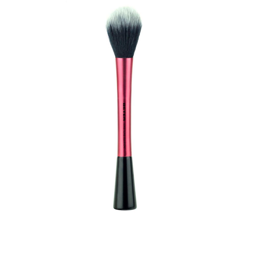 Blush-Pinsel. Rosa Griff, schwarze Borsten. Schwarzer Sockel. Marke Beter.