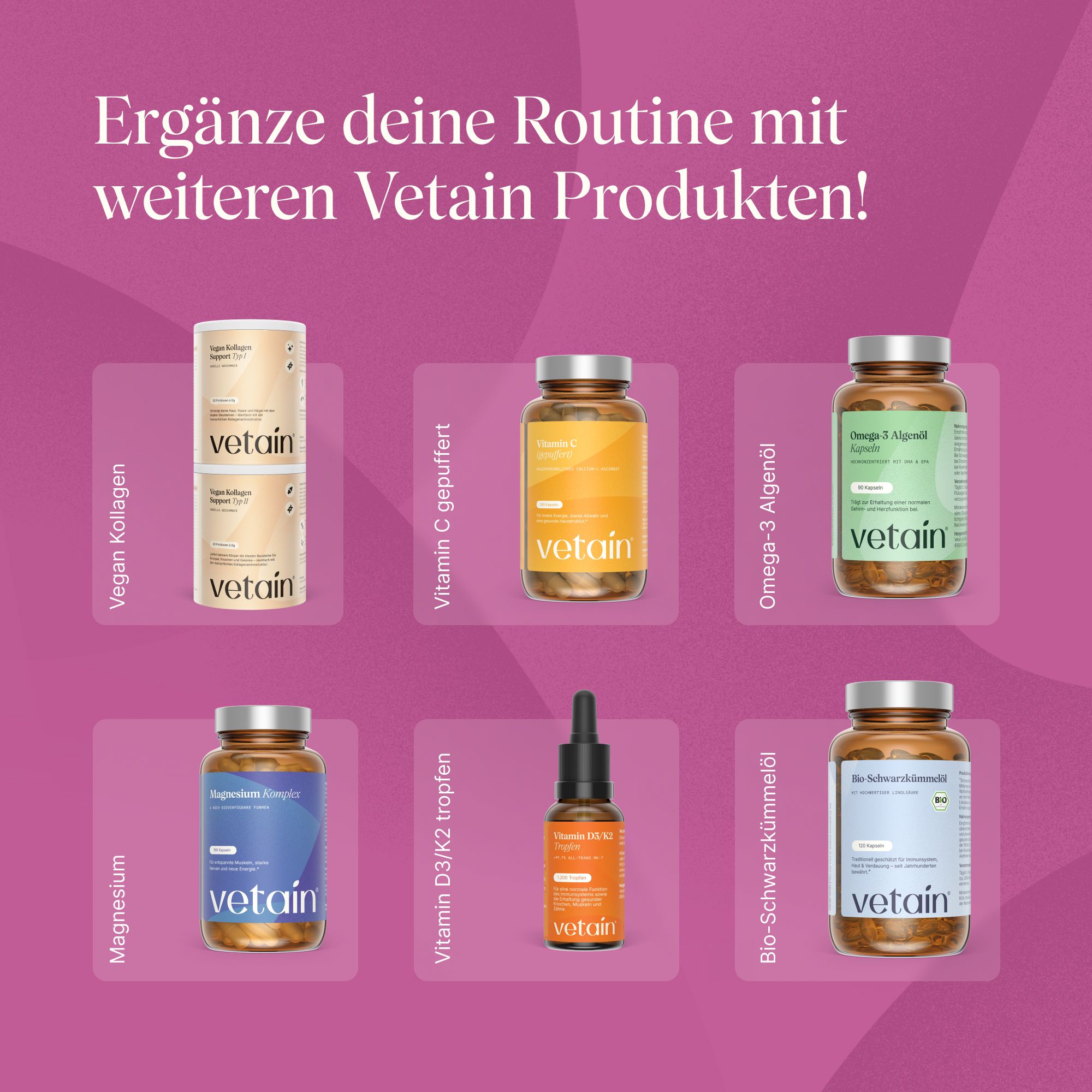 VETAIN Biotin Zink Selen Komplex - Mit Silizium & Vitamin B5 - Für Haare, Haut & Nägel - hochdosiert