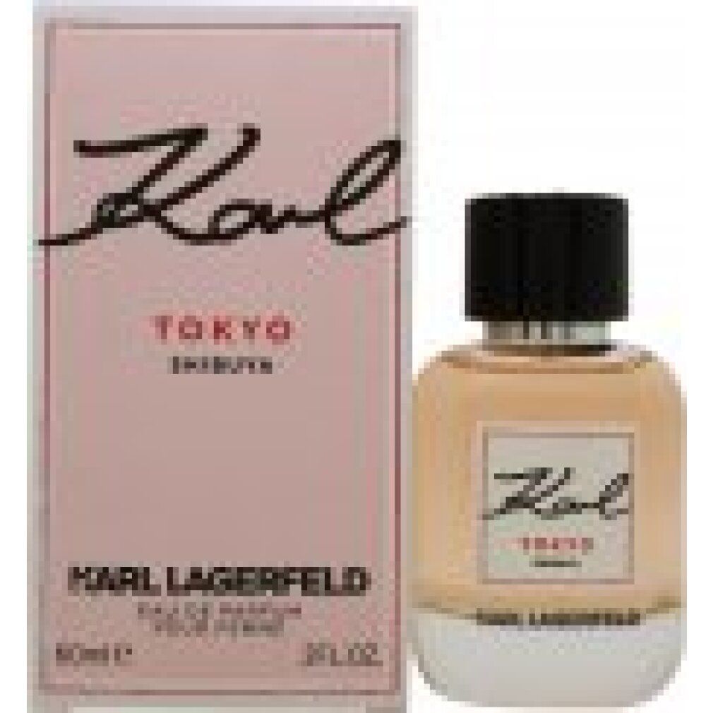 Flakon und Verpackung von Karl Tokyo Shibuya. Rosa Verpackung mit schwarzem Schriftzug. Flakon mit schwarzem Deckel und weißem Boden.