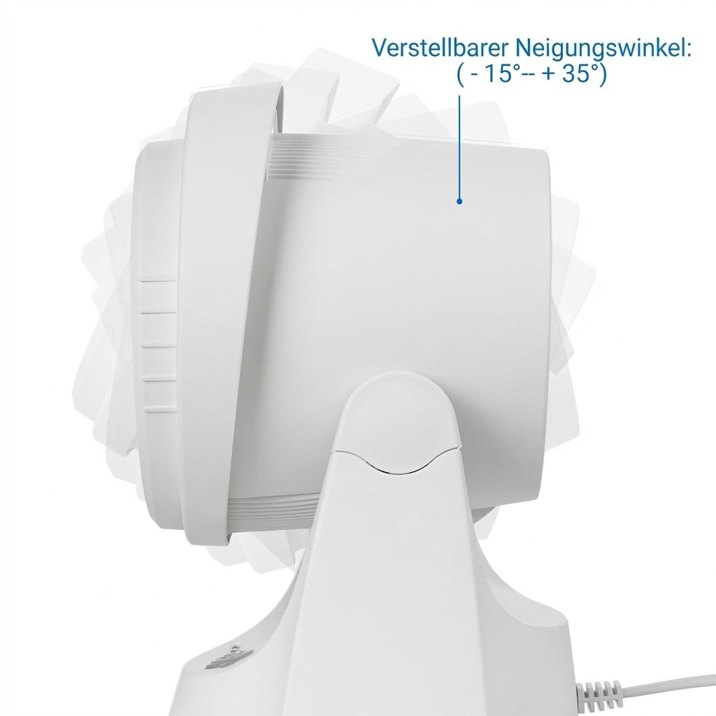 Infrarotlampe mit verstellbarem Neigungswinkel von -15° bis +35°.