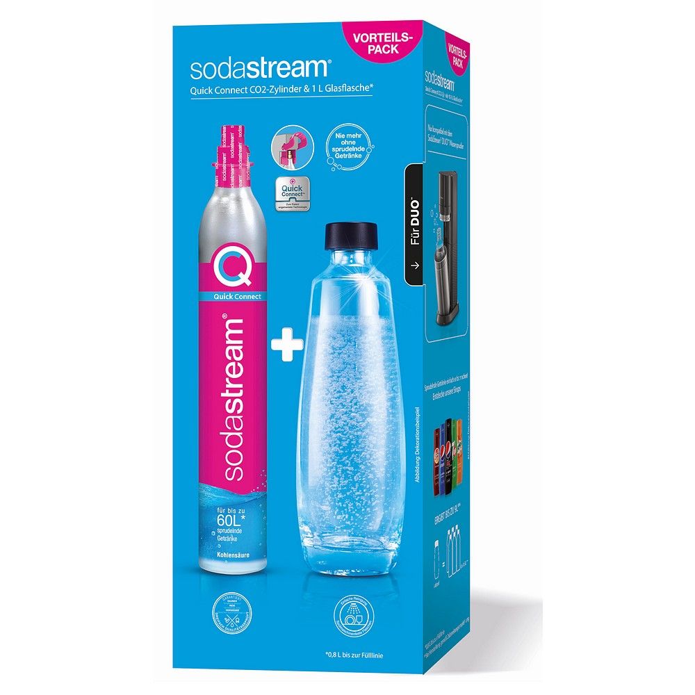 SodaStream DUO Set mit Quick Connect CO2-Zylinder und 1L Glasflasche.