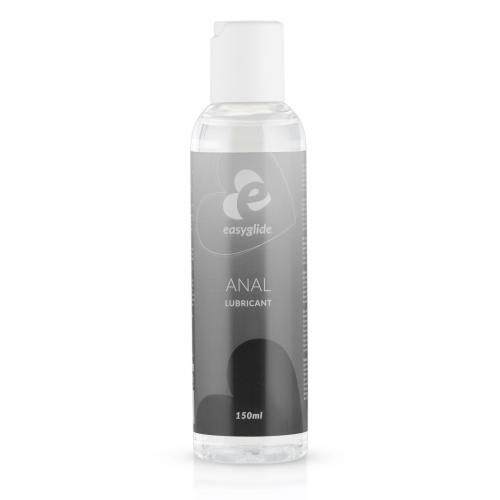 Klare Flasche mit weißem Deckel. Auf dem Etikett: Easyglide, Anal Lubricant, 150ml.
