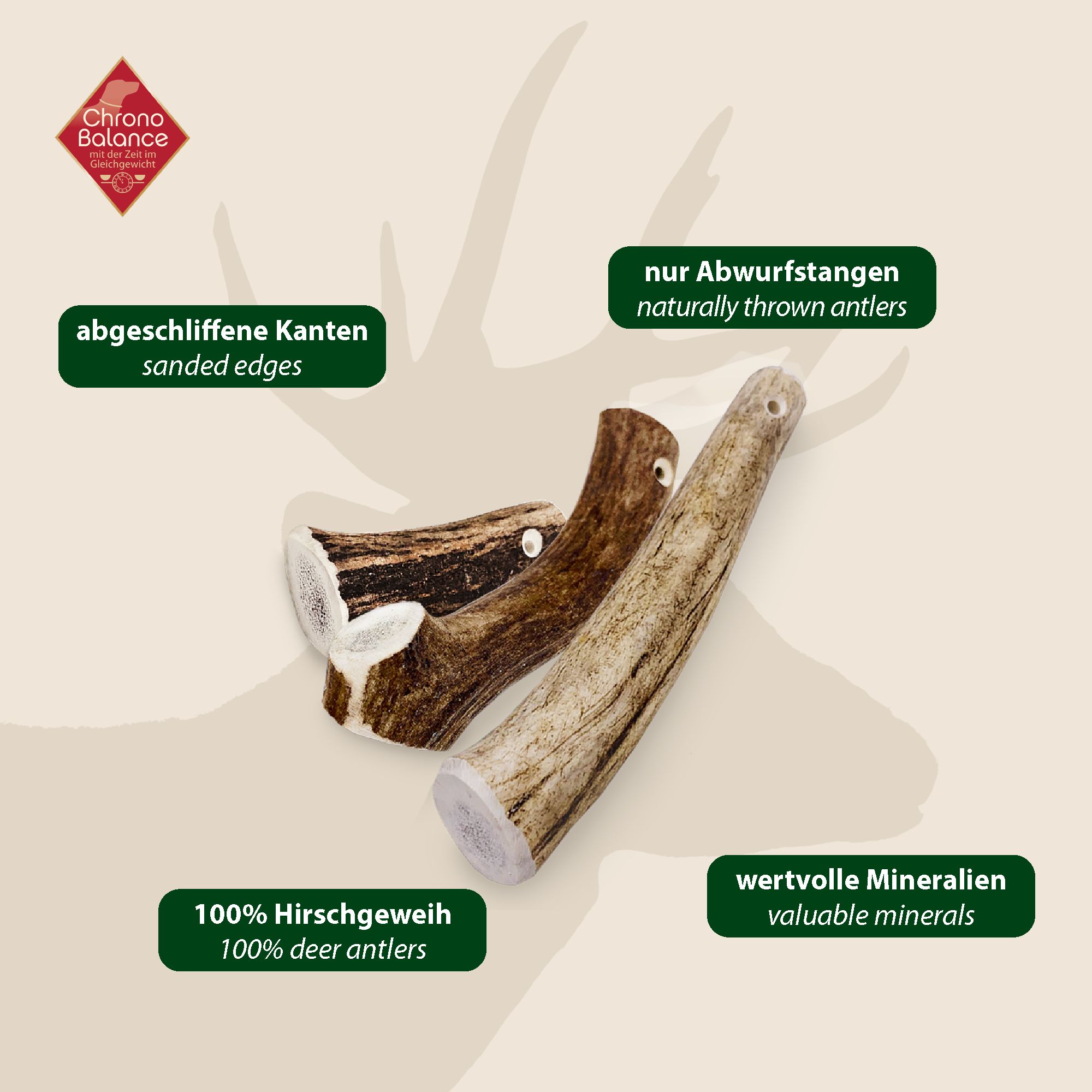 ChronoBalance Rothirsch Geweihstange für Hunde ganze Stücke 1 St Zubehör