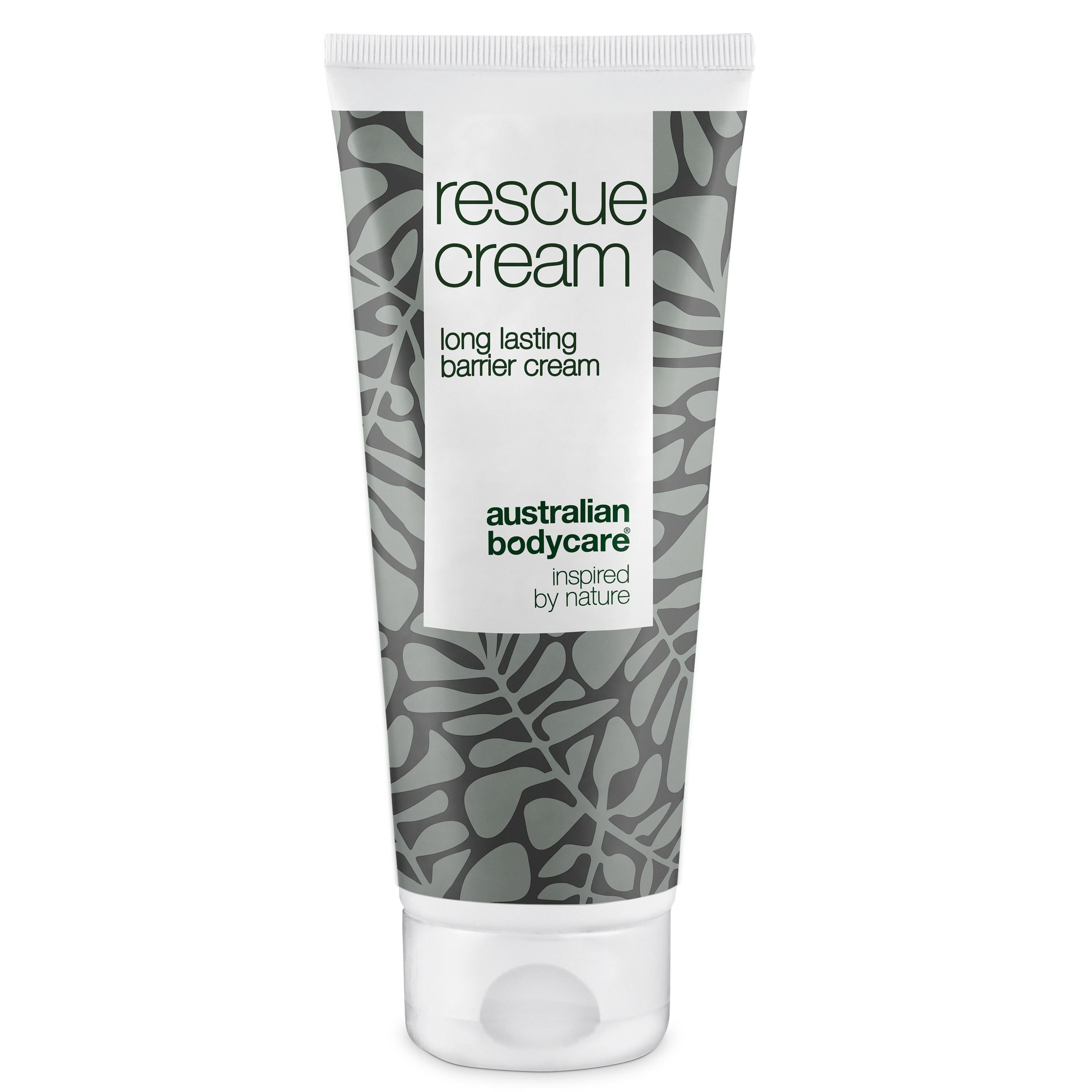 Tube crème. Opschrift: rescue cream, long lasting barrier cream. Merk: Australian Bodycare.