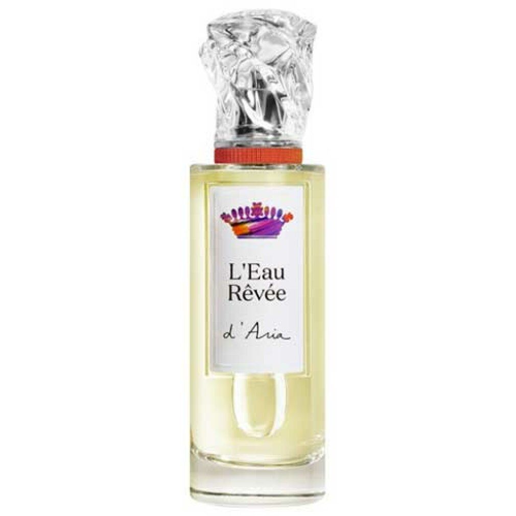 Sisley L'Eau Rêvée d'Aria EdT Nat. Spray. Glasflakon mit silberfarbenem Verschluss. Etikett mit Produktnamen und Logo.