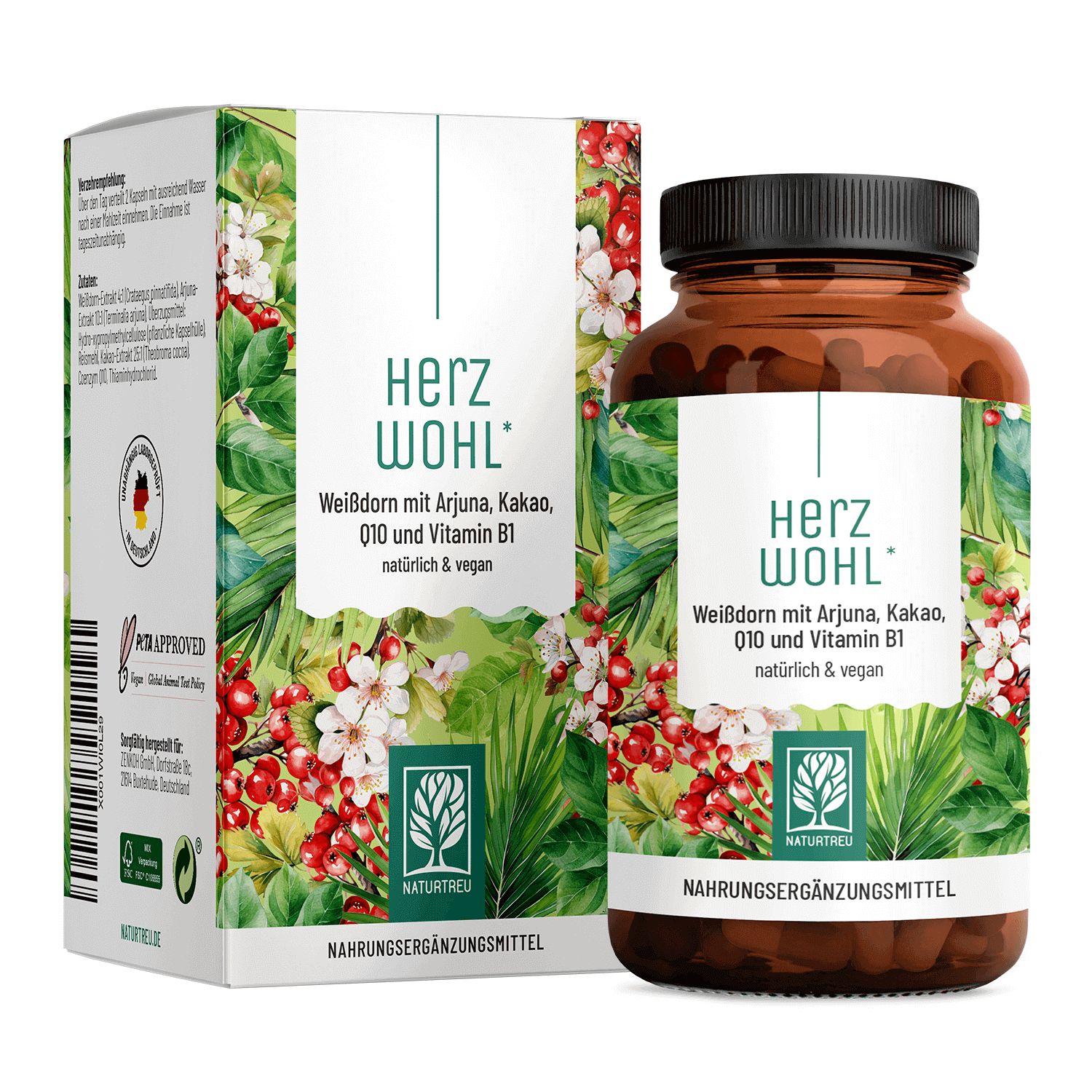 Weißdorn mit Arjuna, Kakao, Q10 und Vitamin B1 - Herzwohl - NATURTREU®