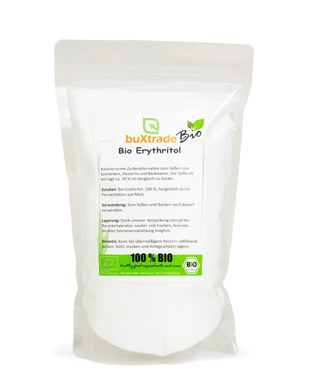 Ein Beutel buxtrade Bio Erythritol, 100% Bio.