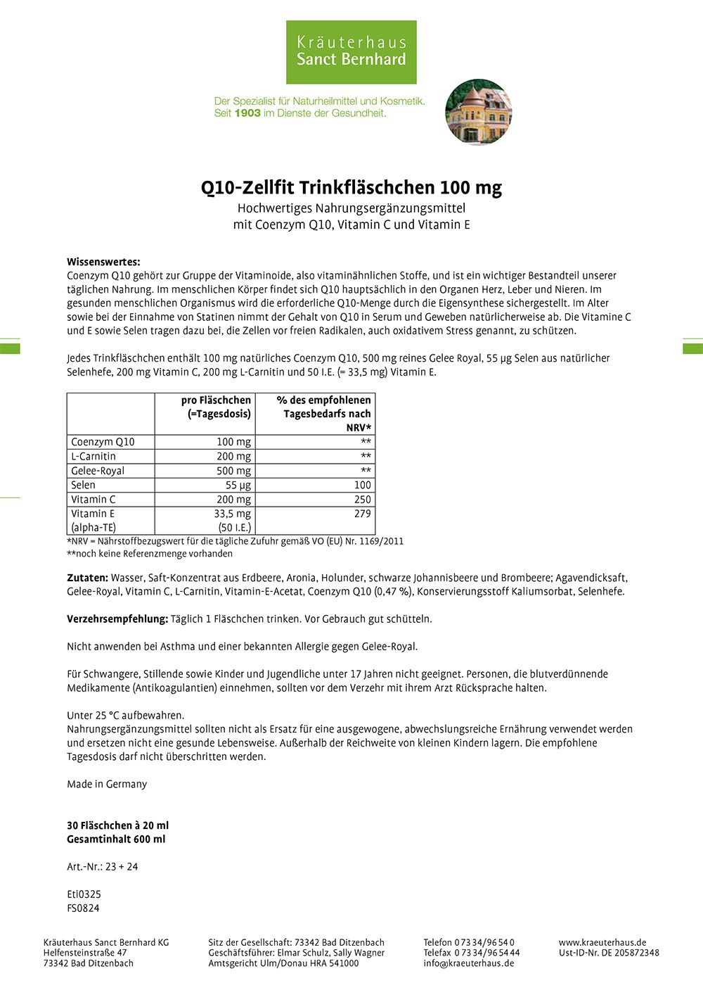 Sanct Bernhard Q10-Zellfit 100 mg Trinkfläschchen