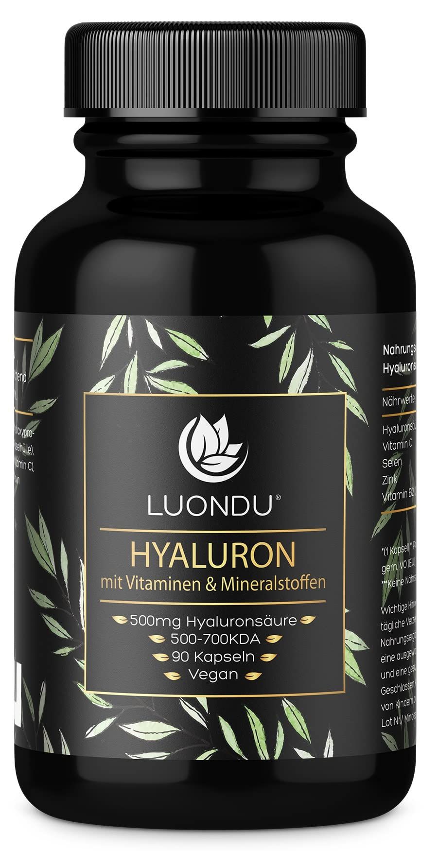 Hyaluron Hochdosiert - 90 Kapseln - 500mg Hyaluronsäure pro Kapsel - Luondu®