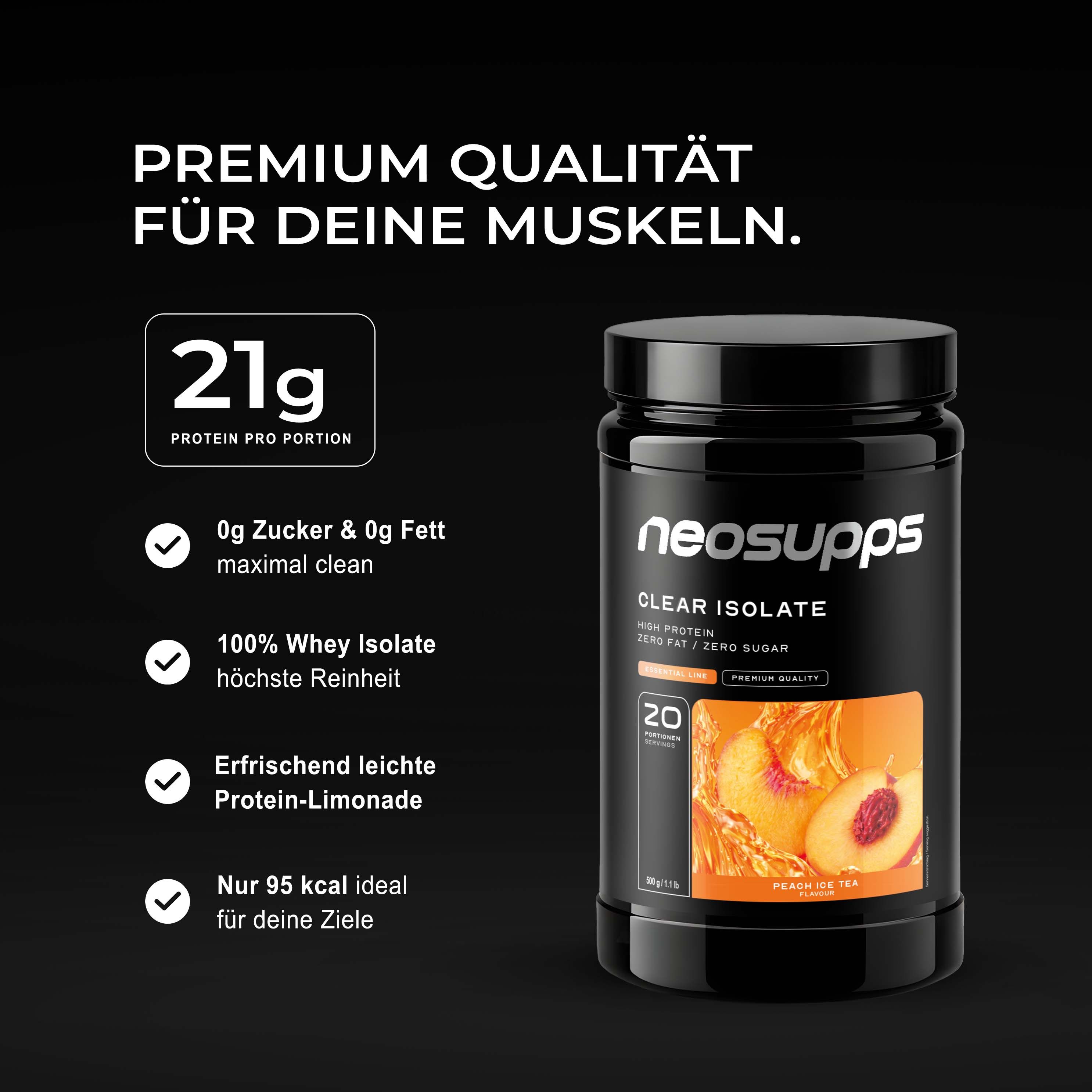 Neosupps Clear Whey Isolat Peach Ice Tea, 500g, Protein Pulver, Eiweißshake