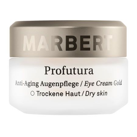 Creme-Dose mit Deckel. Aufschrift MARBERT, Profutura, Anti-Aging Augenpflege / Eye Cream Gold, Trockene Haut/Dry skin.