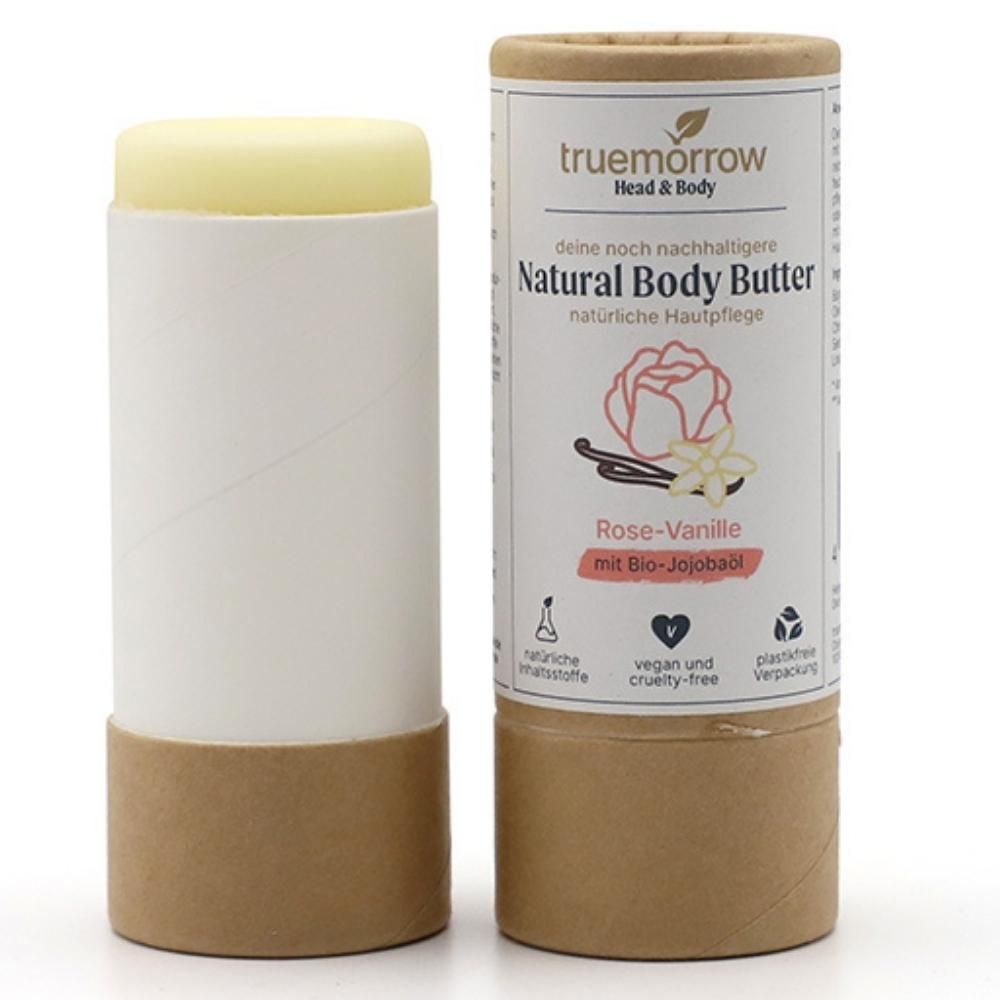 truemorrow Natural Body Butter - Natürliche Hautpflege in Papierhülse Rose-Vanille