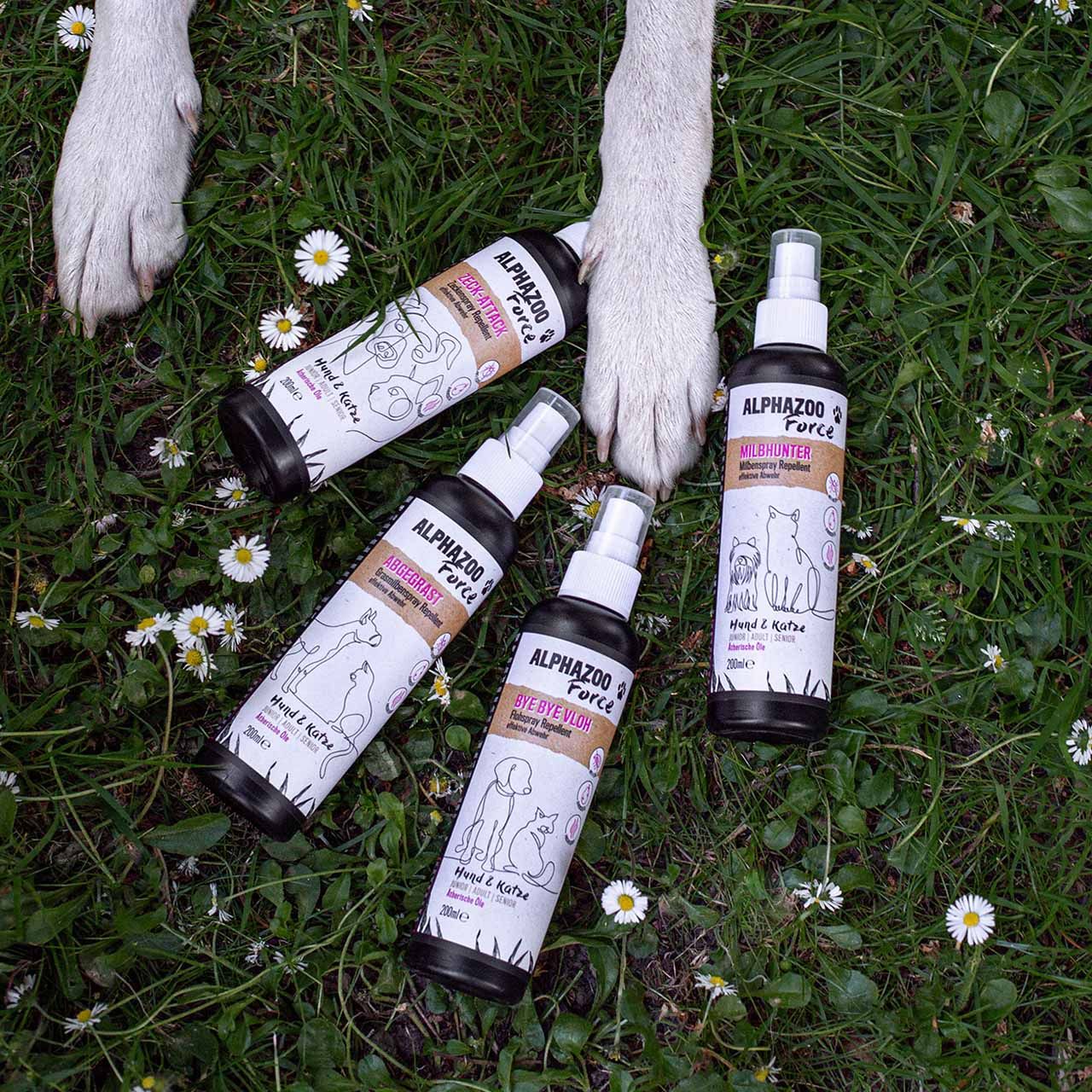 ALPHAZOO Abgegrast Grasmilben Spray für Hunde & Katzen I Starkes Mittel