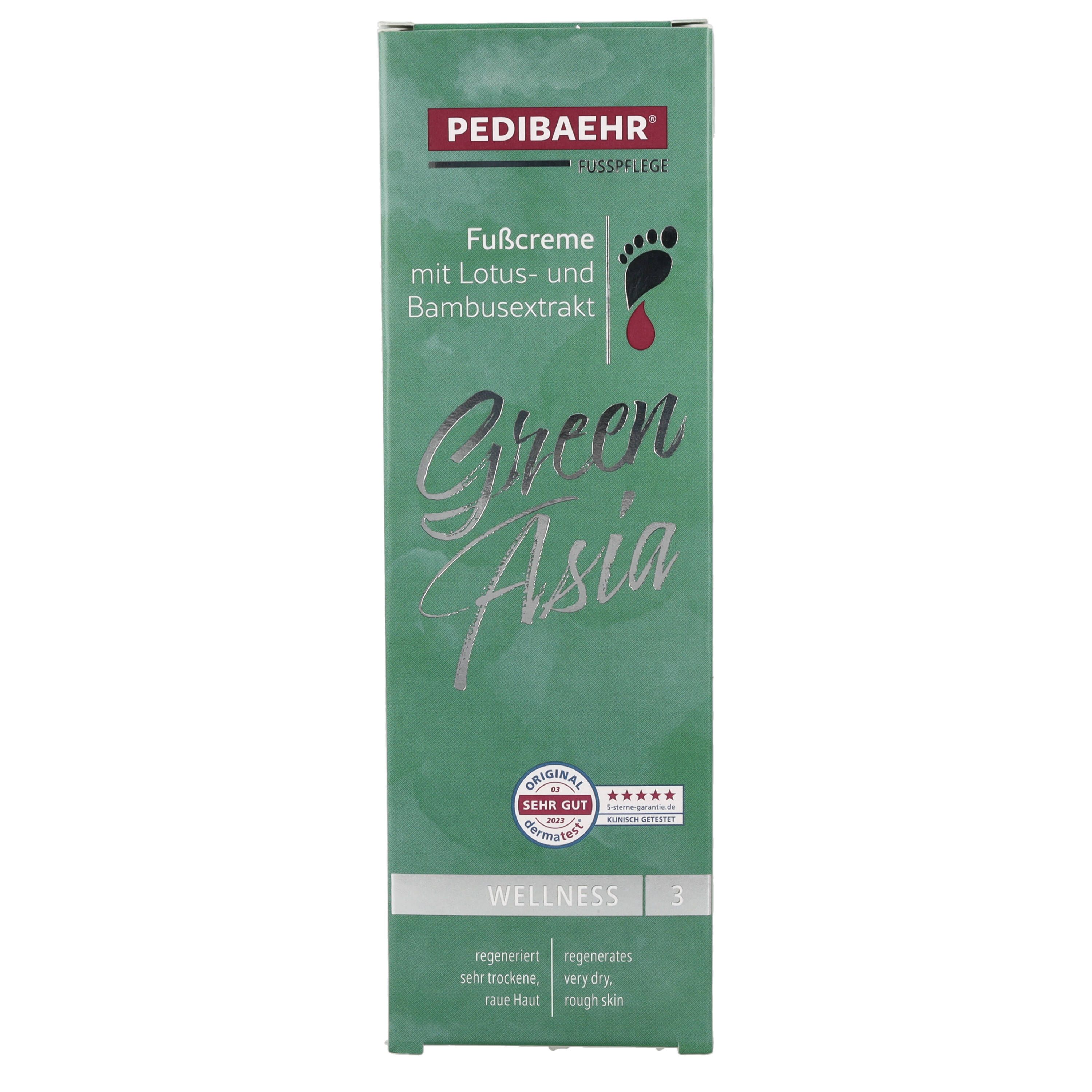 Pedibaehr Fußcreme Green Asia Karton mit Lotus- und Bambusextrakt.