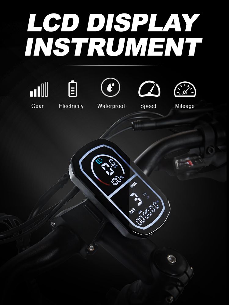 Nahaufnahme des LCD-Displays eines E-Bikes. Zeigt Geschwindigkeit, Akku, Gang, Wasserdichtigkeit und Kilometerstand an.