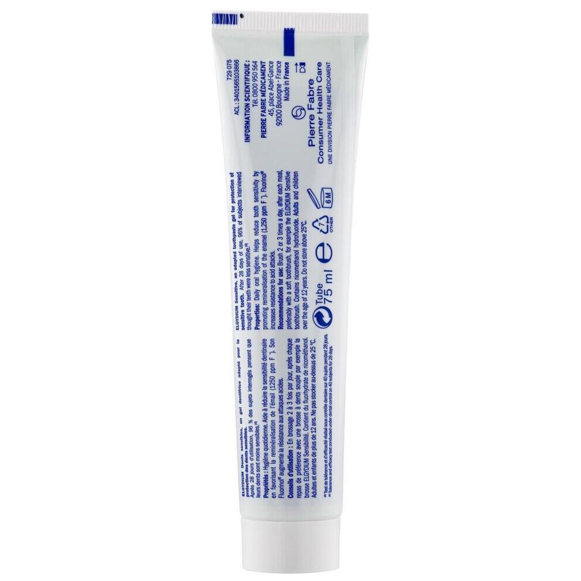 Weiße Tube mit blauer Schrift, 75 ml Inhalt. Pierre Fabre Consumer Health Care.