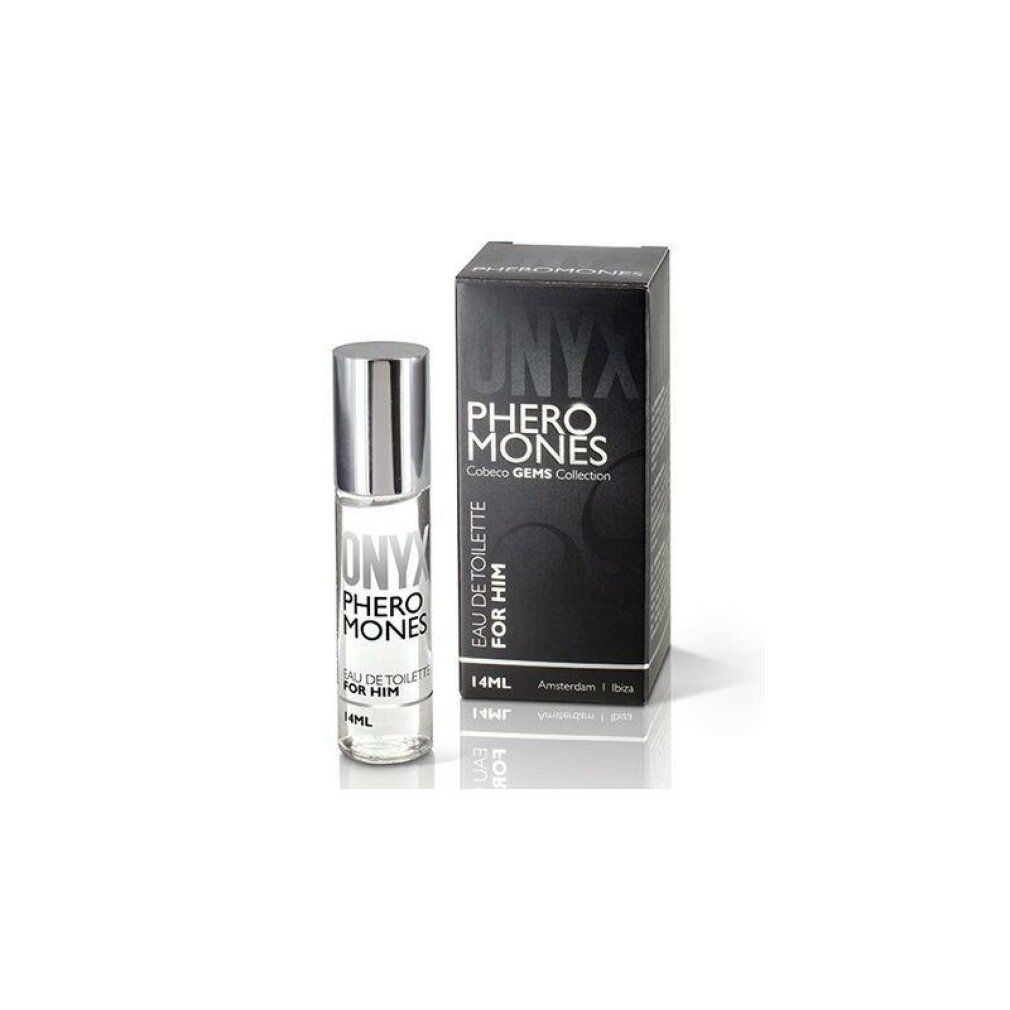 Cobeco Onyx Pheromones Eau de Toilette for Him, 14ml Flakon und Verpackung.