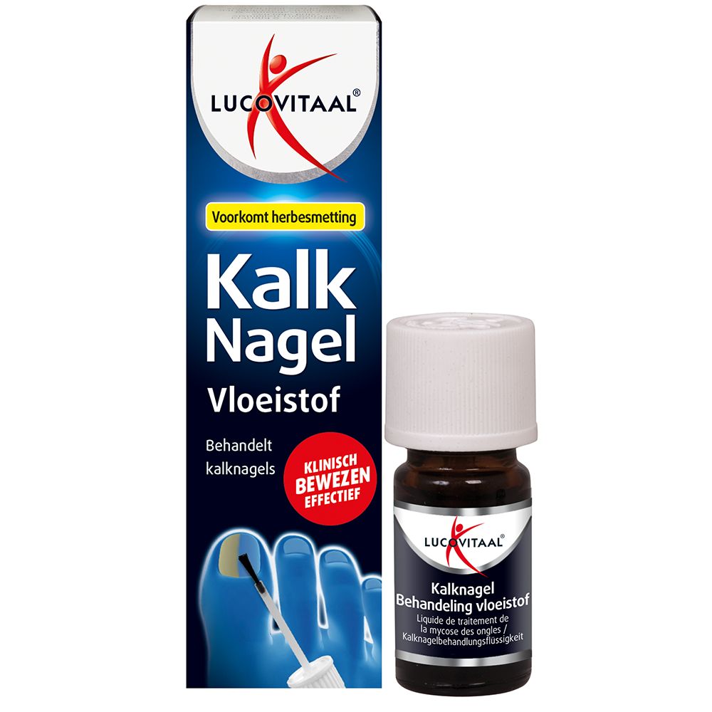 Produktverpackung und Flasche. Verpackung mit Produktnamen und Logo. Flasche mit weißem Deckel.