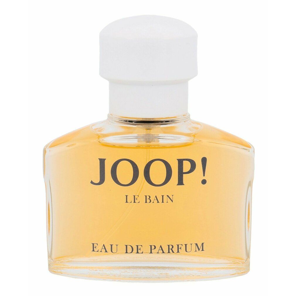 JOOP! Le Bain Eau de Parfum Flakon. Flakon mit gelber Flüssigkeit. Logo und Schriftzug auf dem Flakon.