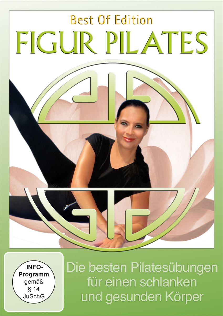 DVD-Hülle mit dem Titel "FIGUR PILATES". Eine Frau in Sportkleidung posiert. Text: "Die besten Pilatesübungen für einen schlanken und gesunden Körper".