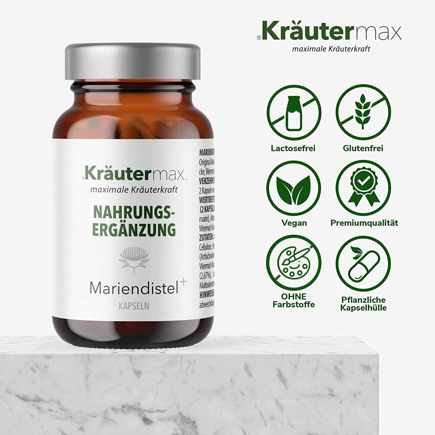 Kräutermax Mariendistel Extrakt 300 mg plus Artischocke, Wermut, Lavendel Kapseln