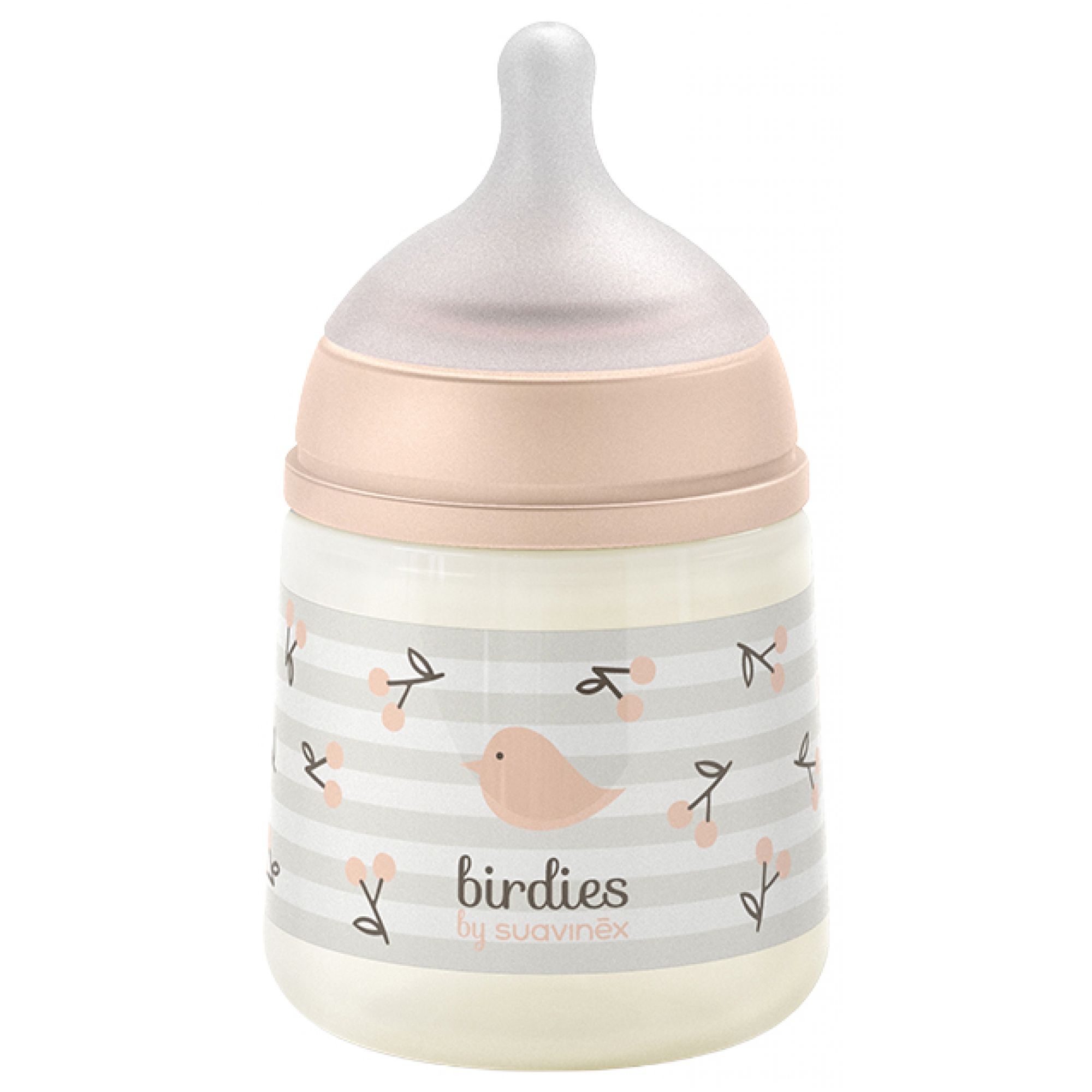 Suavinex Birdies Babyflasche Symmetrischer Sauger Langsamer Nahrungsfluss 0 Monate und Mehr ( Rosa) 7x7x13,3 cm