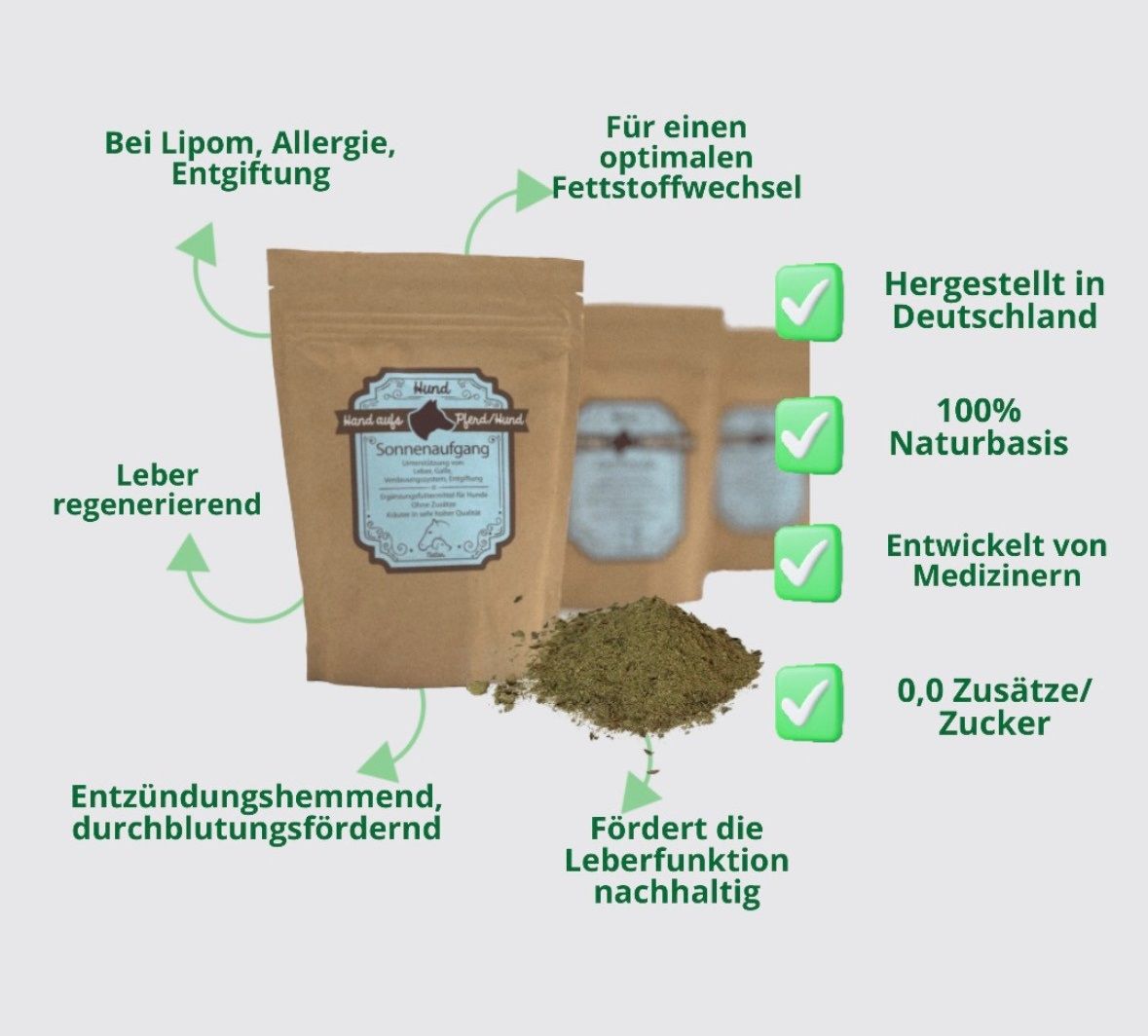 Hand aufs Pferd/Hund Leber Kräuter Sonnenaufgang