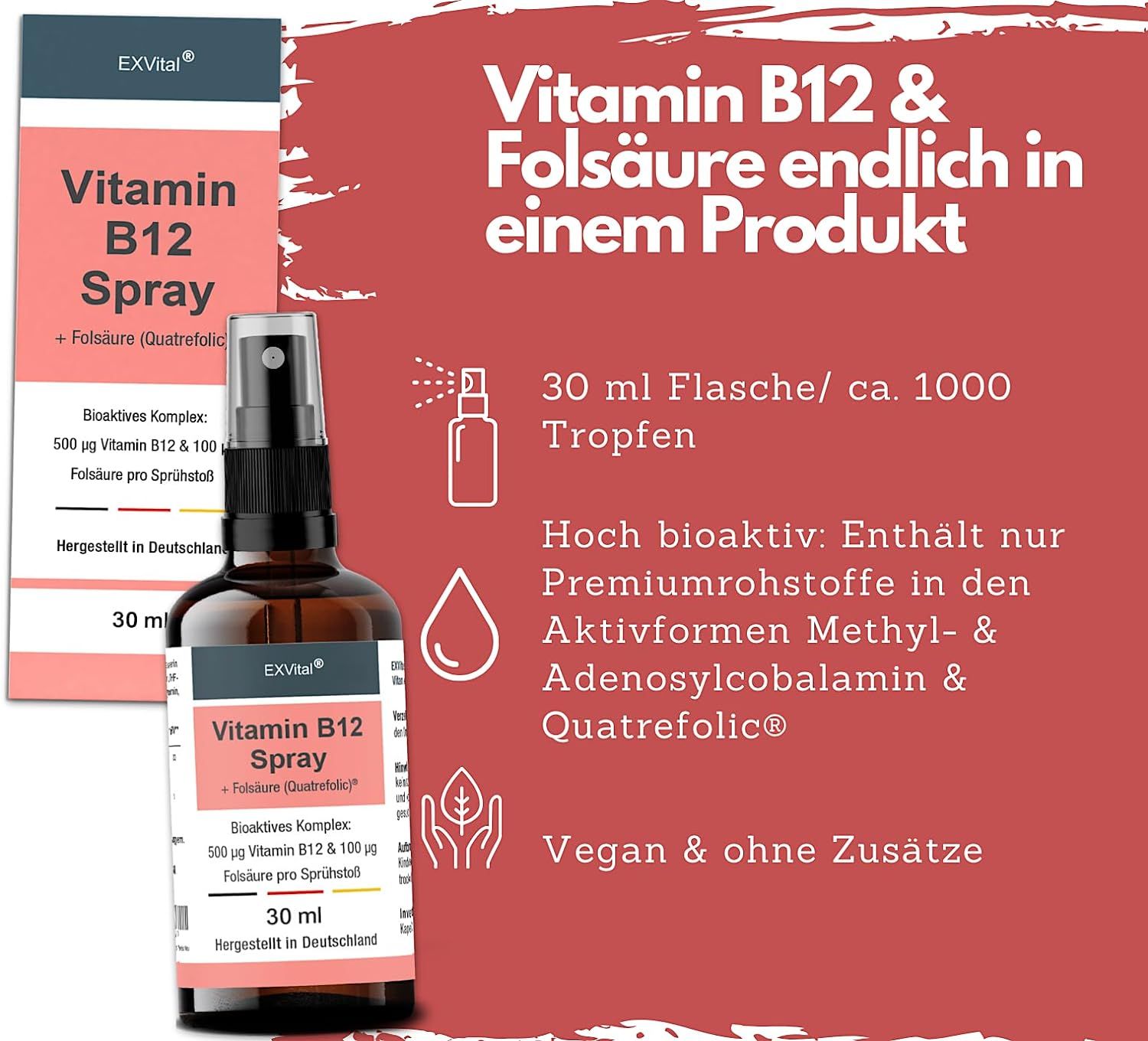 EXVital® Vitamin B12 Spray mit Quatrefolic® Folsäure 30 ml Flüssigkeit