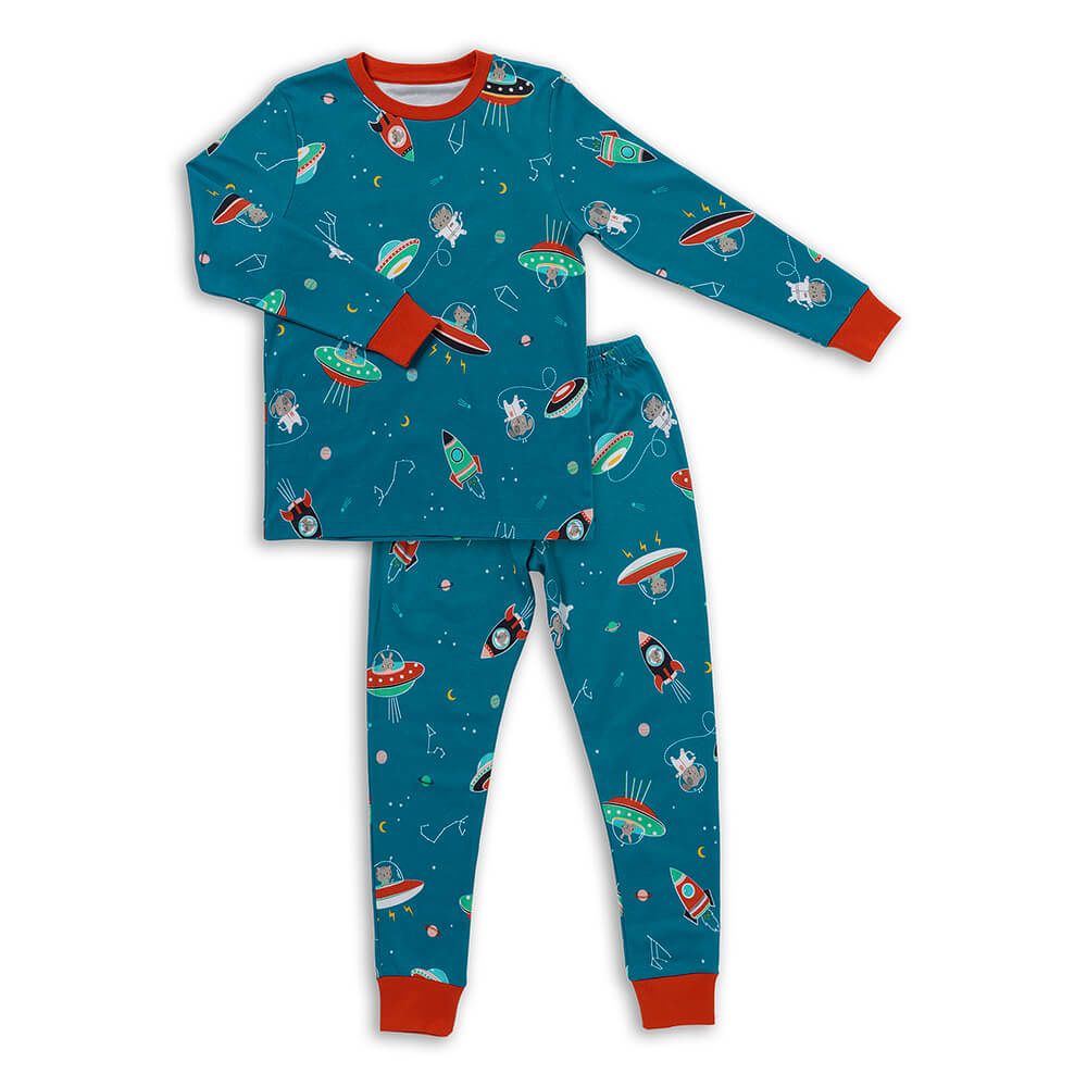 schlummersack Kinder Pyjama 2-teilig aus 100% Bio-Baumwolle Langarm Größe 110 Space