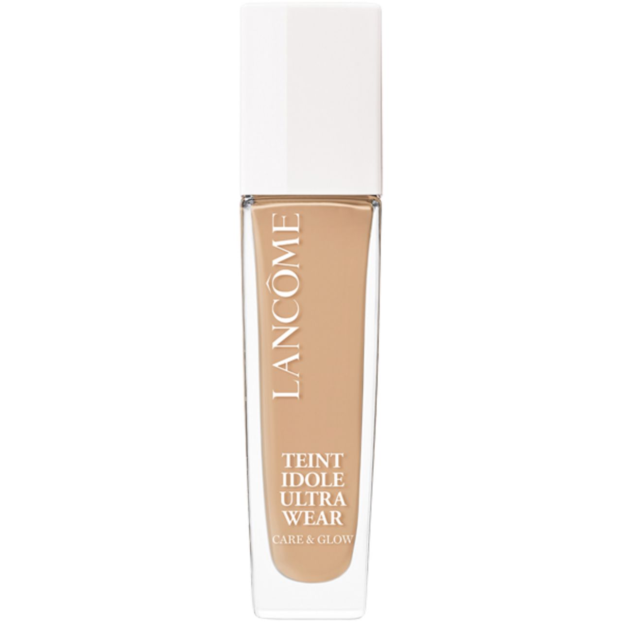 Foundation-Flakon. Aufschrift: Lancôme, Teint Idole Ultra Wear Care & Glow.