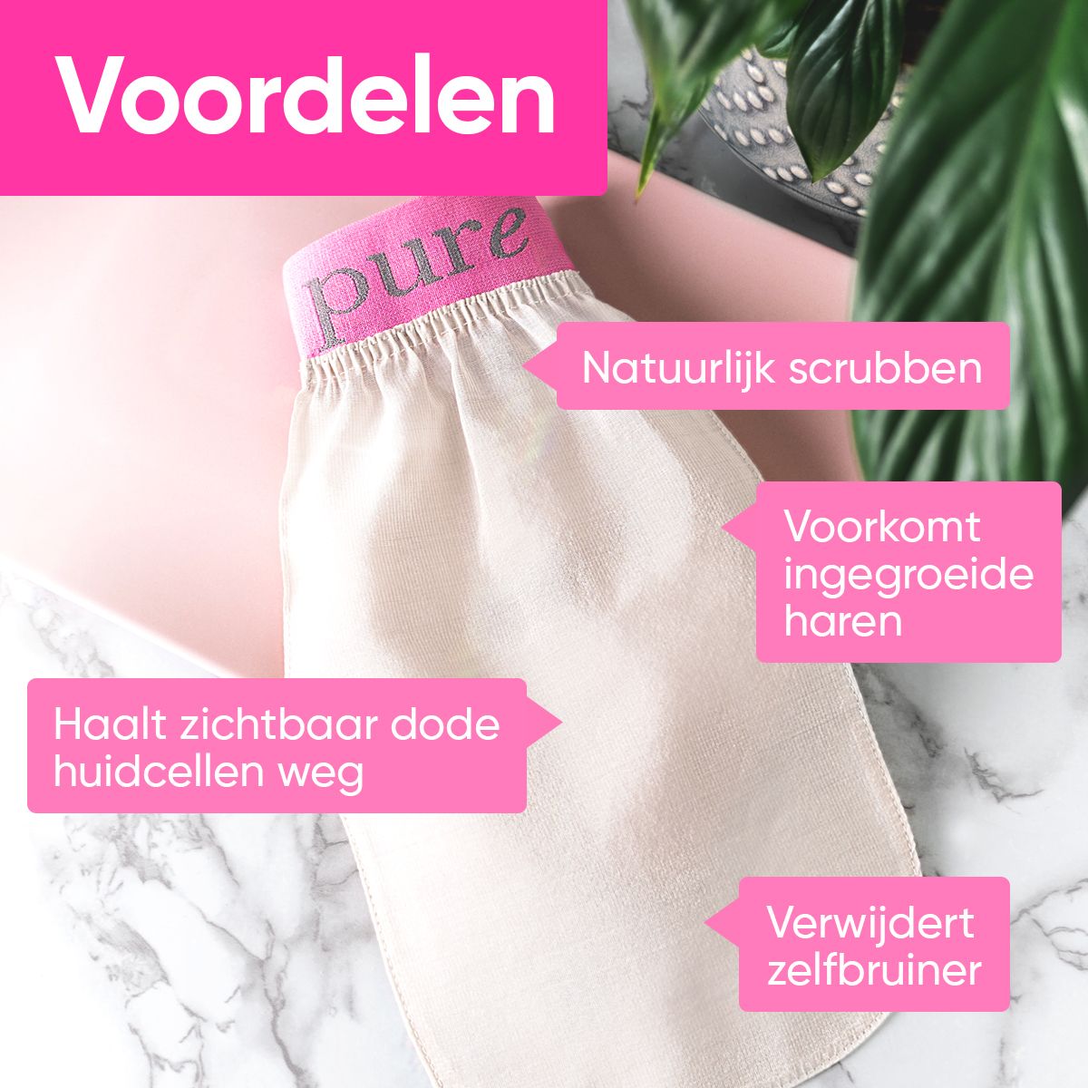 Voordelen van het product. Zijden handschoen met tekst.