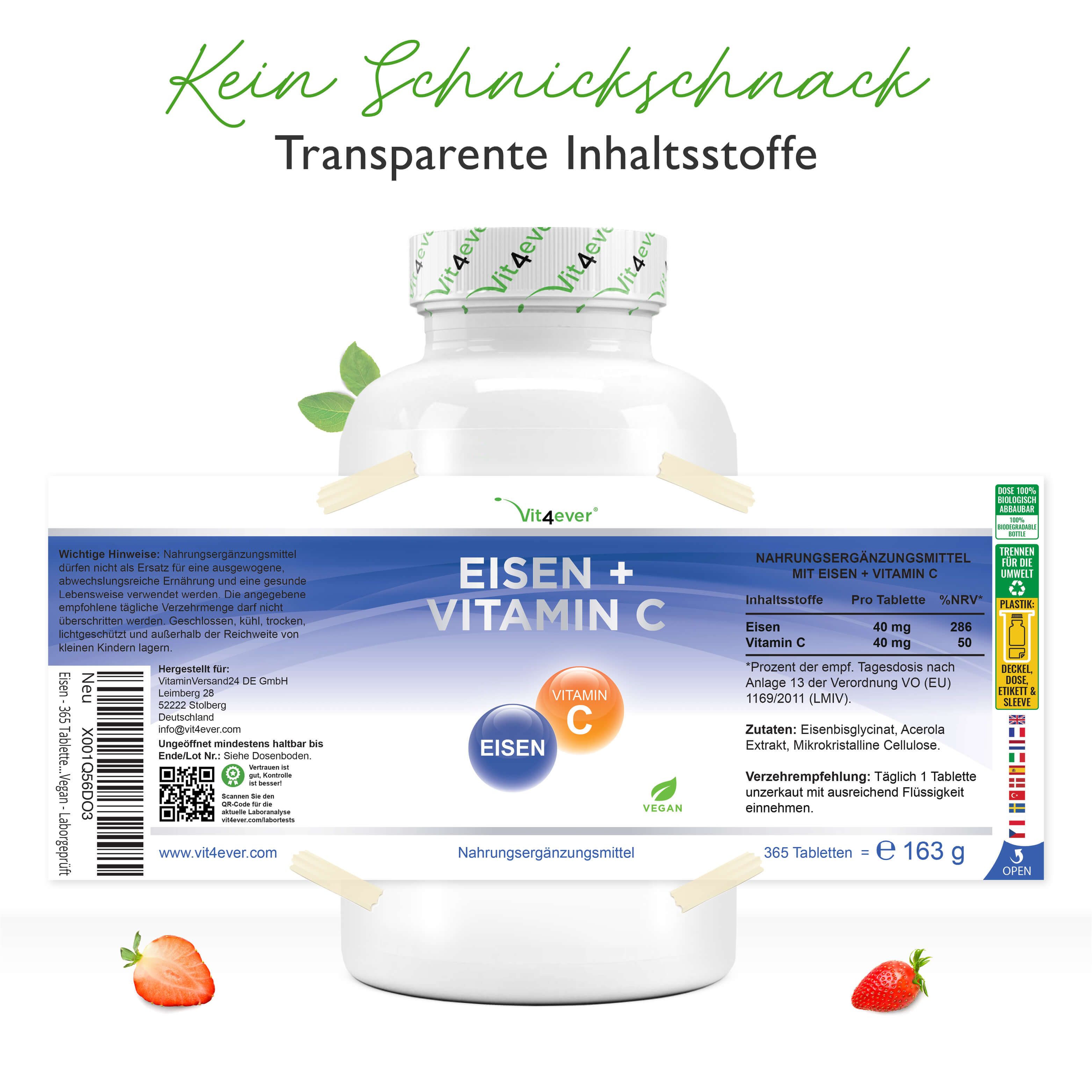 vit4ever Eisen + Vitamin C - Eisenbisglycinat