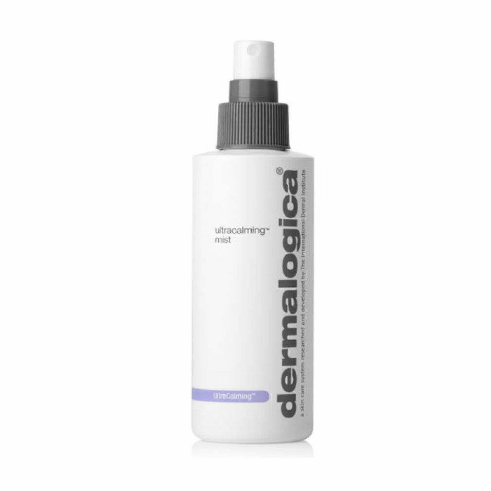 Weiße Sprühflasche mit grauem Sprühkopf. Aufschrift: UltraCalming Mist, dermalogica.