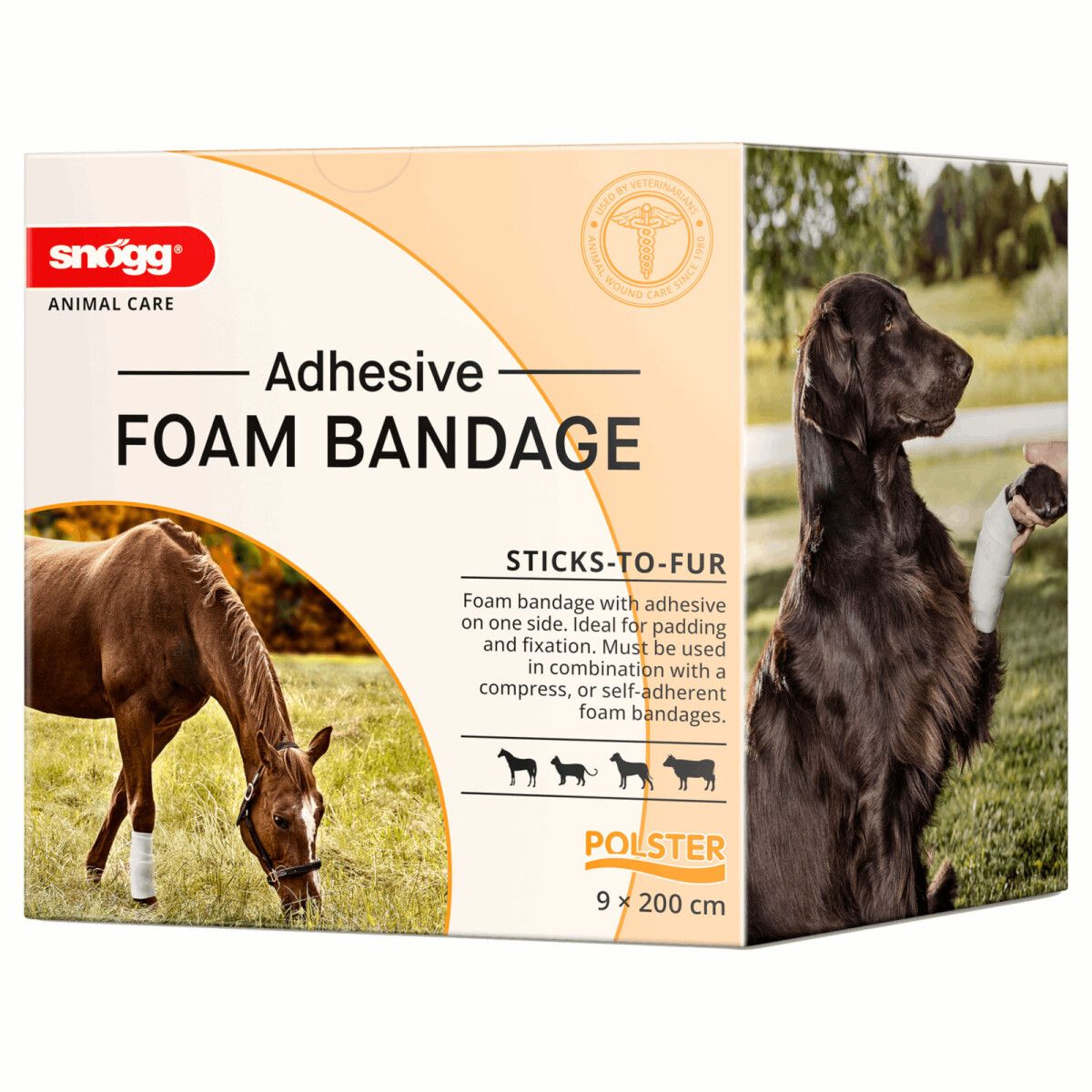 Verpackung Snögg Klebe-Schaumverband für Tiere, mit Bild eines Hundes.